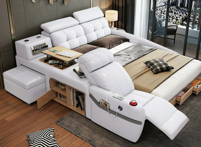 Bed Massage Lounger Multifunction Beds Upholstery USB Shelf Leather Upholstery Luxury